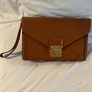 Louis Vuitton- vintage brown leather clutch/ purse- authentic.